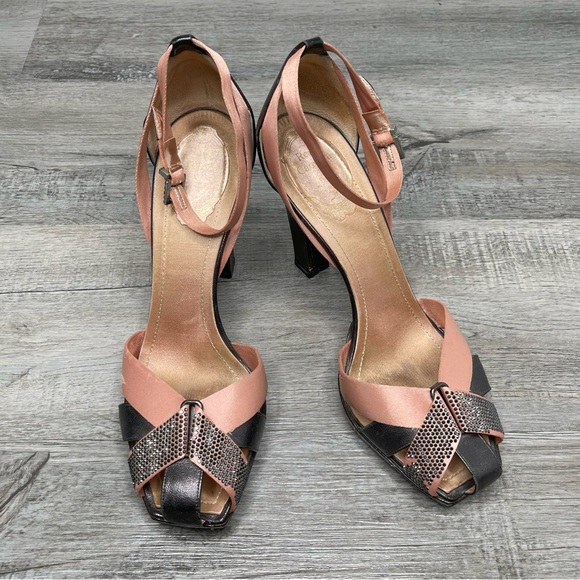 Rene Caovilla Satin Heels with Swarovski Crystals Pink/Brown Size 40 or US10 - Picture 1 of 9